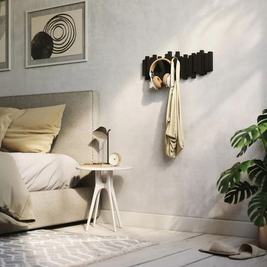 Portabastoni da parete, 49 x 3 x 18 cm, in ABS e polipropilene nero | Collezione Stick