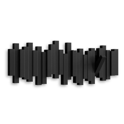 Portabastoni da parete, 49 x 3 x 18 cm, in ABS e polipropilene nero | Collezione Stick