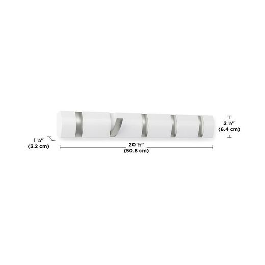 Portabastoni da parete, 51 x 6 x 3 cm, in legno di pioppo e ABS bianco | Collezione Flip