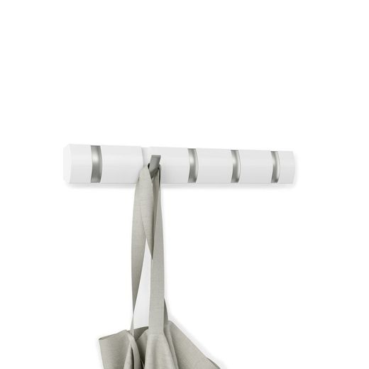 Portabastoni da parete, 51 x 6 x 3 cm, in legno di pioppo e ABS bianco | Collezione Flip