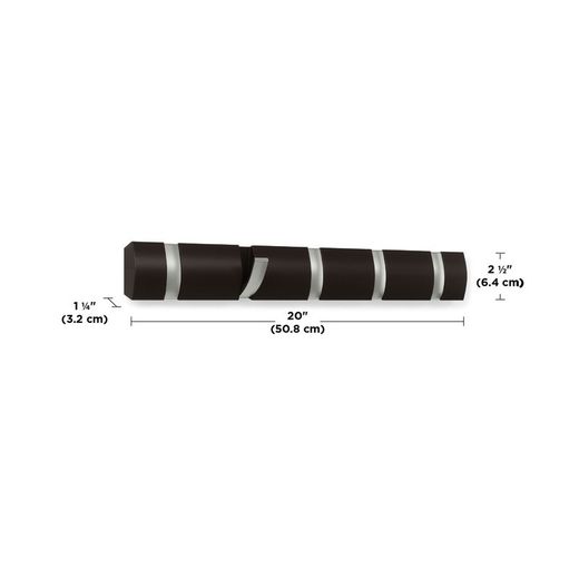 Portabastoni da parete, 51 x 6 x 3 cm, in legno di pioppo e ABS nero | Collezione Flip