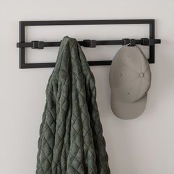 Portabastoni da parete, 53 x 6 x 15 cm, in acciaio nero | Collezione Cubiko