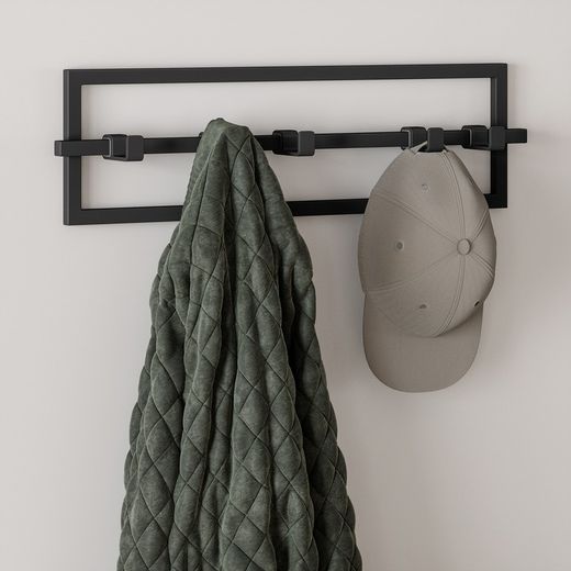 Portabastoni da parete, 53 x 6 x 15 cm, in acciaio nero | Collezione Cubiko