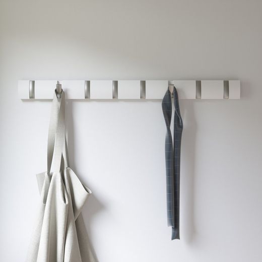 Portabastoni da parete, 81 x 6 x 3 cm, in legno di pioppo e ABS bianco | Collezione Flip