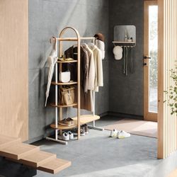 Portabastoni da terra, 106 x 39 x 167 cm, in legno di eucalipto naturale e bianco | Collezione Bellwood