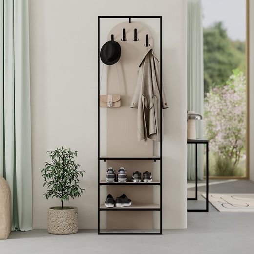 Portabastoni da terra, 53 x 31,7 x 180 cm, in legno e metallo, colore crema e nero | Collezione Edora