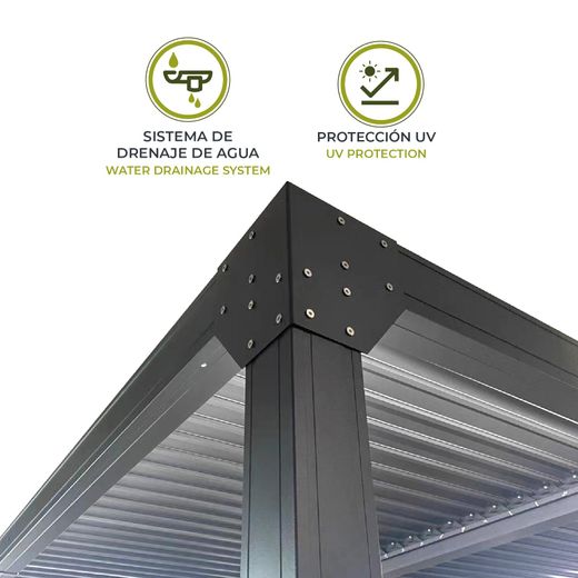 Pérgola Bioclimática Gardiun Somerset 300x300x248 cm (9m²) en Aluminio Antracita con Lamas Ajustables e Iluminación LED | Cenador de Exterior Moderno y Funcional