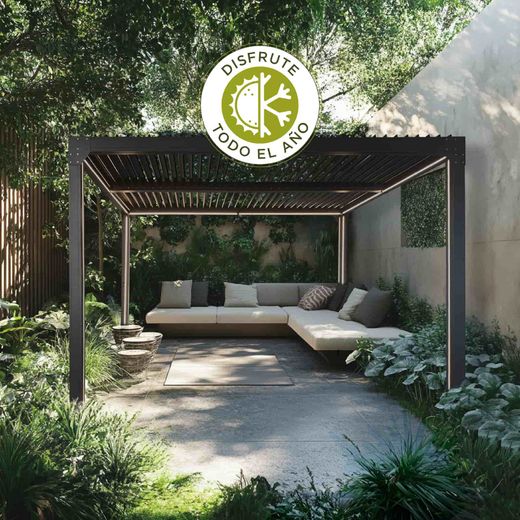 Pérgola Bioclimática Somerset 3x4 - 12m² Aluminio Antracita con Lamas y LED