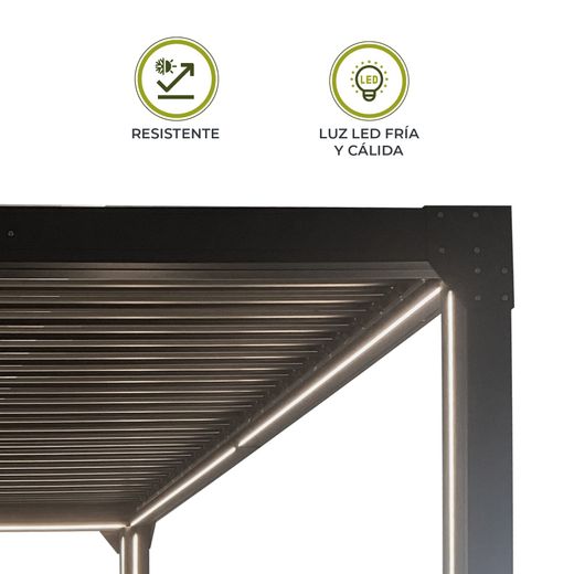 Pérgola Bioclimática Somerset 3x4 - 12m² Aluminio Antracita con Lamas y LED