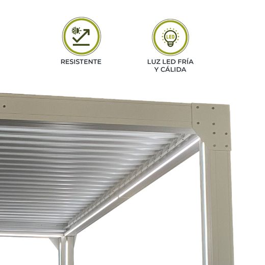 Bioklimatische Pergola Somerset 3x4 aus weißem Aluminium mit Lamellen und LED