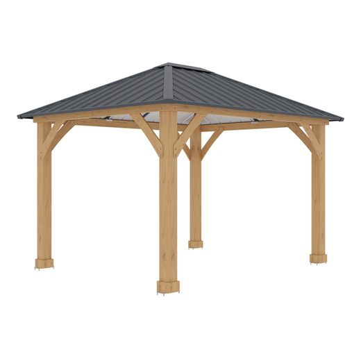 Pérgola de Jardín Gardiun Tucson 10,72 m² - 362x297x283 cm - Madera Laminada con Postes 14x14 cm y Cubierta de Acero - Fijación Incluida