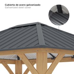 Pérgola de Jardín Gardiun Tucson 10,72 m² - 362x297x283 cm - Madera Laminada con Postes 14x14 cm y Cubierta de Acero - Fijación Incluida