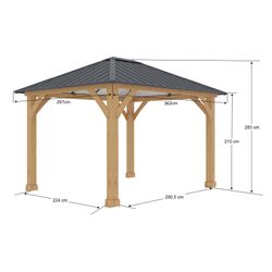 Pérgola de Jardín Gardiun Tucson 10,72 m² - 362x297x283 cm - Madera Laminada con Postes 14x14 cm y Cubierta de Acero - Fijación Incluida
