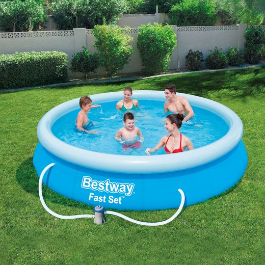 Abnehmbares selbsttragendes Bestway Fast Set Schwimmbecken 366x76 cm blau mit Kartuschenfilter