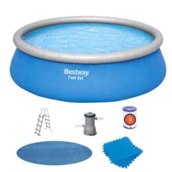 Piscine Démontable Autoportante Bestway Fast Set Ø457x122 cm avec Filtre et Couverture Solaire