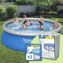 Piscine Démontable Autoportante Bestway Fast Set Ø457x122 cm avec Filtre et Couverture Solaire