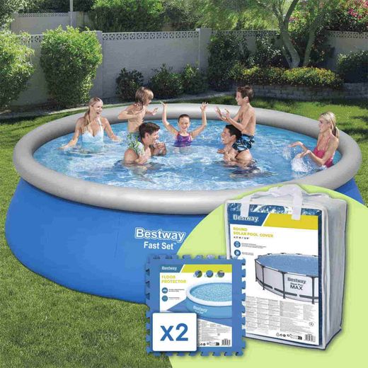 Piscine Démontable Autoportante Bestway Fast Set Ø457x122 cm avec Filtre et Couverture Solaire