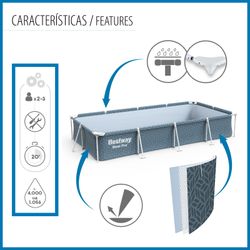 Piscine Démontable Bestway Steel Pro 366x201x66 cm avec Filtre à Cartouche Gris