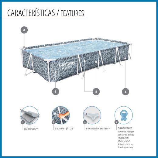 Piscine Démontable Bestway Steel Pro 366x201x66 cm avec Filtre à Cartouche Gris