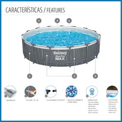 Piscine Démontable Bestway Steel Pro MAX Ø457x107 cm avec Filtre, Éclairage LED et Bâche