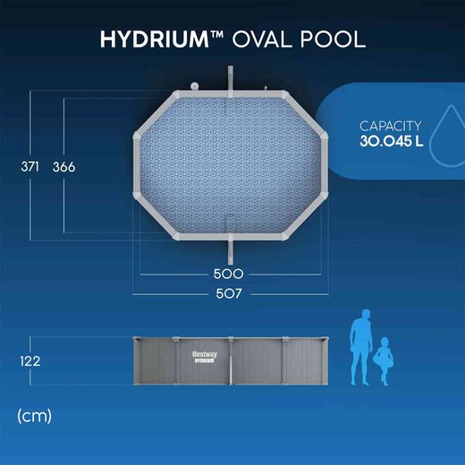 Piscina fuori terra in acciaio Bestway Hydrium ovale con filtro a sabbia 500x366x122 cm