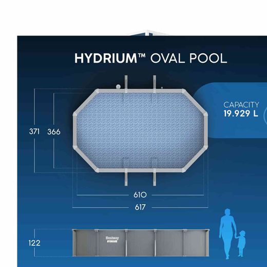 Piscina fuori terra ovale in acciaio Bestway Hydrium 610x366 cm con filtro a sabbia