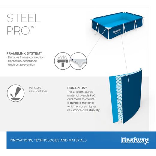 Piscina Fuori Terra Rettangolare Bestway Steel Pro 300x201x66 cm con Filtro a Cartuccia