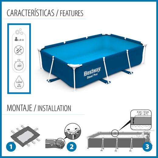 Piscina Fuori Terra Rettangolare Bestway Steel Pro 300x201x66 cm Senza Filtro