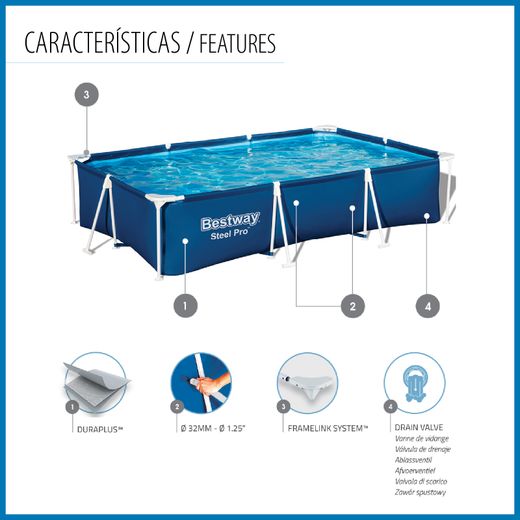 Piscina Fuori Terra Rettangolare Bestway Steel Pro 300x201x66 cm Senza Filtro