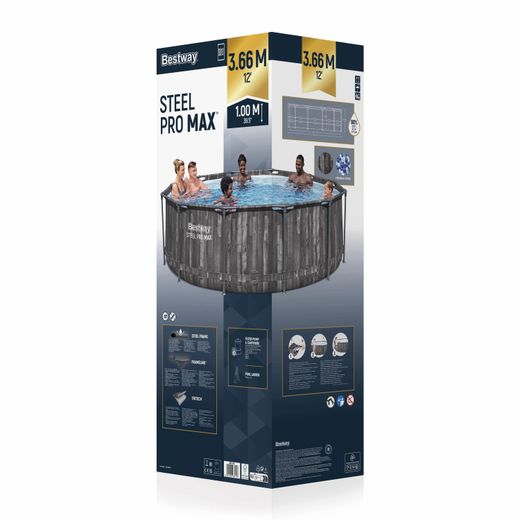 Piscina Fuori Terra Rotonda Steel Pro Max 366x100 cm in Plastica con Filtro a Cartuccia