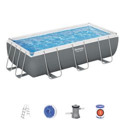 Abgebauter Tubularpool Bestway Power Steel 404x201x100 cm mit Kartuschenfilter und Leiter