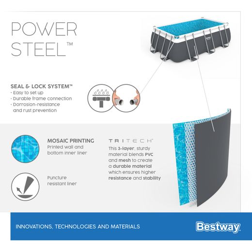 Piscina Fuori Terra Tubolare Bestway Power Steel 404x201x100 cm con Filtro a Cartuccia e Scala