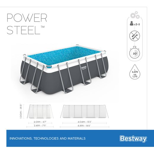Piscina Fuori Terra Tubolare Bestway Power Steel 404x201x100 cm con Filtro a Cartuccia e Scala