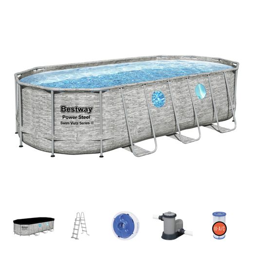 Piscina Fuori Terra Tubolare Bestway Power Steel Design Pietra 549x274x122 cm