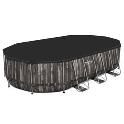 Piscine Démontable Tubulaire Bestway Power Steel Ovale Imitation Bois 610x366x122 cm avec Filtre