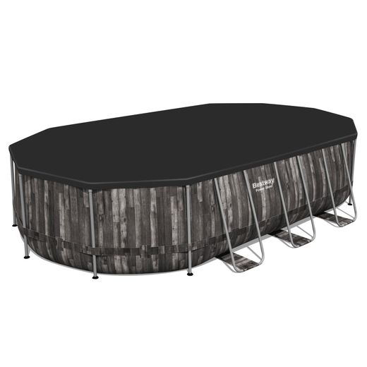 Piscine Démontable Tubulaire Bestway Power Steel Ovale Imitation Bois 610x366x122 cm avec Filtre