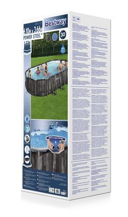 Piscine Démontable Tubulaire Bestway Power Steel Ovale Imitation Bois 610x366x122 cm avec Filtre