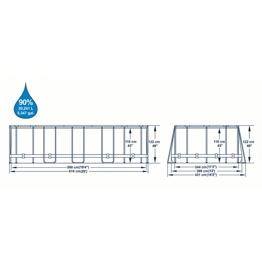 Piscine Démontable Tubulaire Bestway Power Steel Ovale Imitation Bois 610x366x122 cm avec Filtre