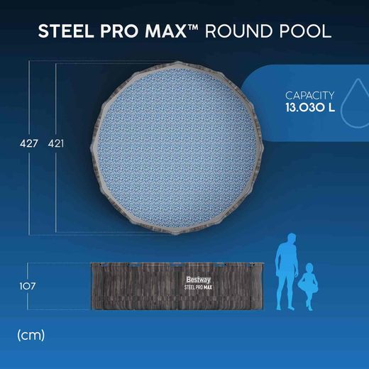 Piscine Démontable Tubulaire Bestway Steel Pro Max Effet Bois Ø427 x 107 cm avec Filtre