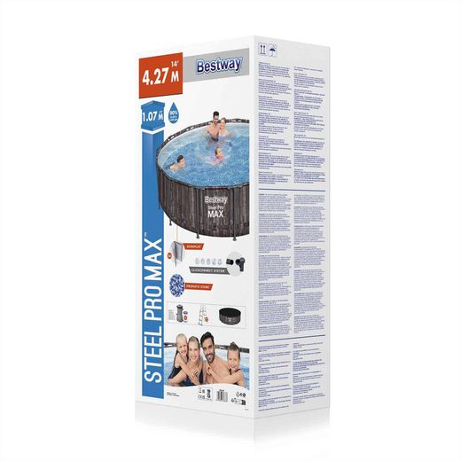 Piscine Démontable Tubulaire Bestway Steel Pro Max Effet Bois Ø427 x 107 cm avec Filtre