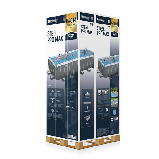 Piscine Démontable Tubulaire Bestway Steel Pro Max Rectangulaire 640x274x132 cm avec Filtre à Sable