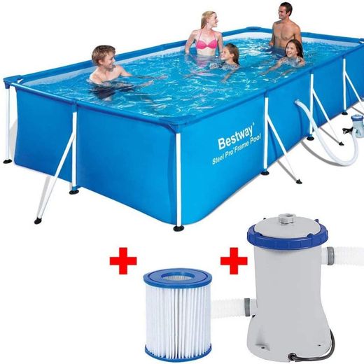 Piscina fuori terra tubolare per bambini Bestway Family Splash Frame Pool 400x211x81 cm con filtro a cartuccia