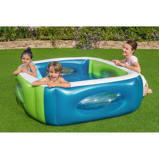 Piscine Gonflable Autoportante Enfant Bestway 168x56 cm Fenêtres Latérales Bleu et Vert