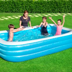 Aufblasbarer, selbsttragender Kinderpool Bestway 305x183x56 cm, Mosaik-Design, robustes Vinyl