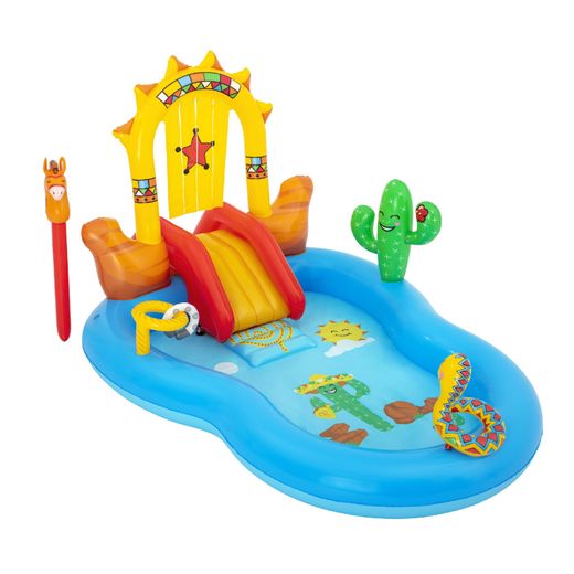Piscine Gonflable Bestway Wild West Play Center avec Toboggan et Cheval 264x188x140 cm