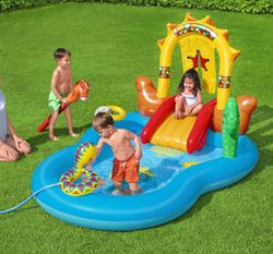 Piscine Gonflable Bestway Wild West Play Center avec Toboggan et Cheval 264x188x140 cm
