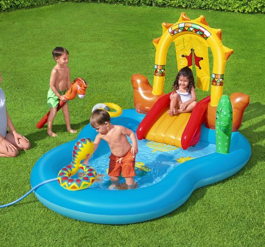Piscine Gonflable Bestway Wild West Play Center avec Toboggan et Cheval 264x188x140 cm