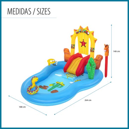 Piscine Gonflable Bestway Wild West Play Center avec Toboggan et Cheval 264x188x140 cm