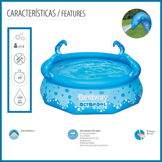 Piscine Gonflable Enfant Bestway OctoPool 274x76 cm avec Tentacules et Pulvérisateurs