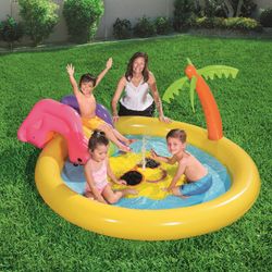 Piscine Gonflable Enfant Bestway Sunnyland Splash Play avec Toboggan et Palmier 262x157x46 cm